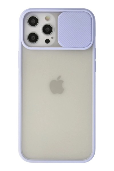 Mey İthalat®  iPhone 12 Pro Max Kılıf Palm Buzlu Kamera Sürgülü Silikon - Lila