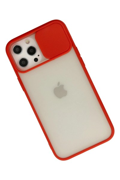 Mey İthalat®  iPhone 12 Pro Max Kılıf Palm Buzlu Kamera Sürgülü Silikon - Kırmızı
