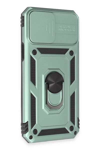 Mey İthalat®  iPhone 12 Pro Max Kılıf Pars Lens Yüzüklü Silikon - Yeşil