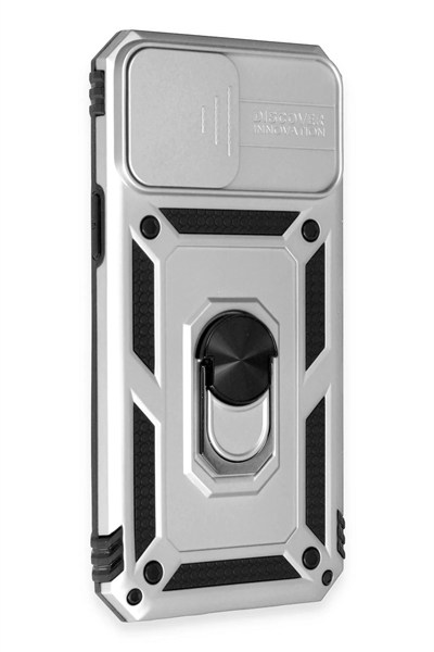 Mey İthalat®  iPhone 12 Pro Max Kılıf Pars Lens Yüzüklü Silikon - Gümüş