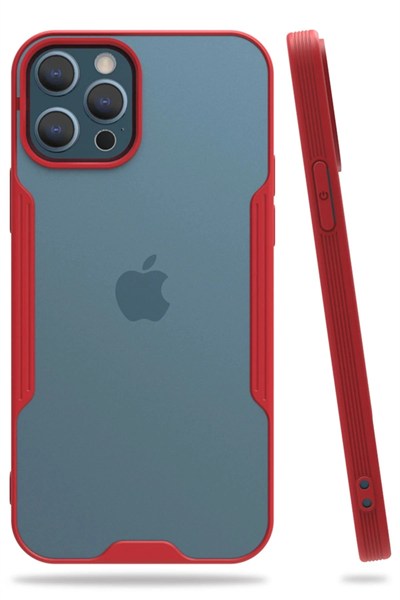 Mey İthalat®  iPhone 12 Pro Max Kılıf Platin Silikon - Kırmızı