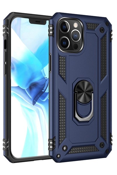 Mey İthalat®  iPhone 12 Pro Max Kılıf Sofya Yüzüklü Silikon Kapak - Lacivert