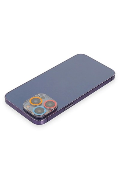 Mey İthalat®  iPhone 12 Pro Max Renkli Kamera Lens Koruma Cam - Pembe-Mavi