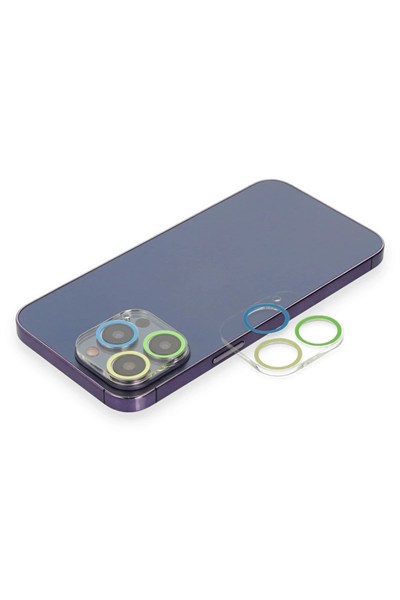 Mey İthalat®  iPhone 12 Pro Max Renkli Kamera Lens Koruma Cam - Yeşil-Sarı