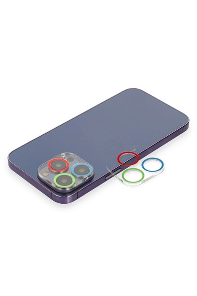 Mey İthalat®  iPhone 12 Pro Renkli Kamera Lens Koruma Cam - Mavi-Yeşil