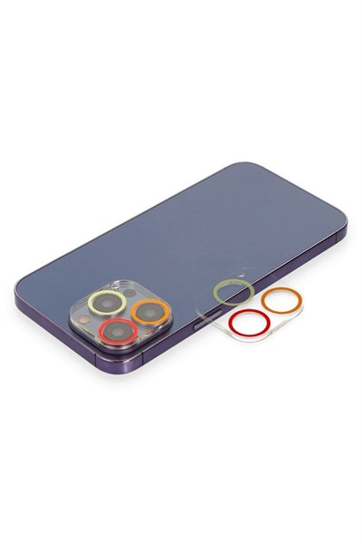 Mey İthalat®  iPhone 12 Pro Renkli Kamera Lens Koruma Cam - Turuncu-Kırmızı