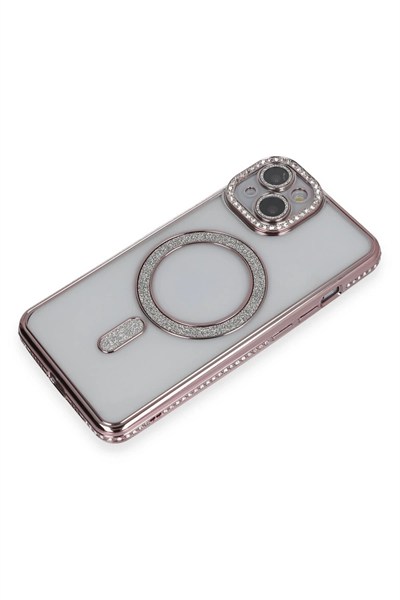 Mey İthalat®  iPhone 13 Kılıf Joke Simli Magneticsafe Kılıf - Pembe
