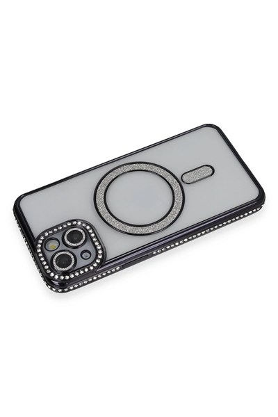 Mey İthalat®  iPhone 13 Kılıf Joke Simli Magneticsafe Kılıf - Siyah