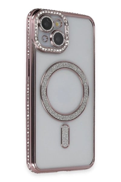 Mey İthalat®  iPhone 13 Kılıf Joke Simli Magneticsafe Kılıf - Pembe