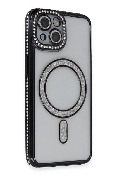 Mey İthalat®  iPhone 13 Kılıf Joke Simli Magneticsafe Kılıf - Siyah