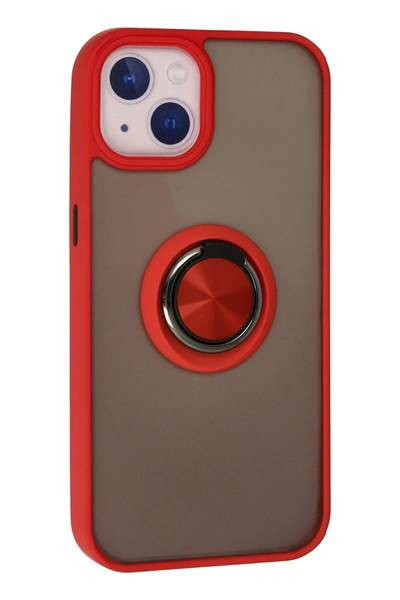 Mey İthalat®  iPhone 13 Kılıf Montreal Yüzüklü Silikon Kapak - Kırmızı