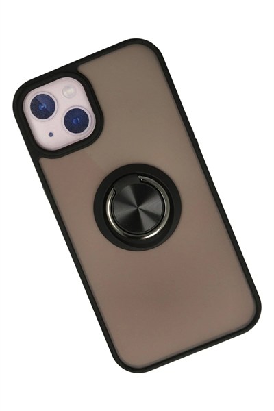 Mey İthalat®  iPhone 13 Kılıf Montreal Yüzüklü Silikon Kapak - Siyah