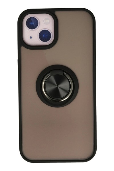 Mey İthalat®  iPhone 13 Kılıf Montreal Yüzüklü Silikon Kapak - Siyah