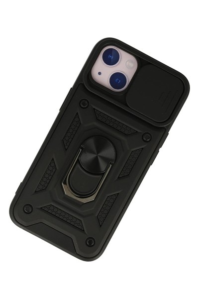 Mey İthalat®  iPhone 13 Kılıf Pars Lens Yüzüklü Silikon - Siyah