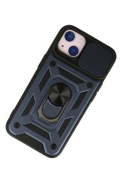 Mey İthalat®  iPhone 13 Kılıf Pars Lens Yüzüklü Silikon - Lacivert