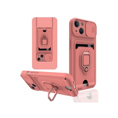 Mey İthalat®  iPhone 13 Kılıf Zuma Kartvizitli Yüzüklü Silikon - Pembe