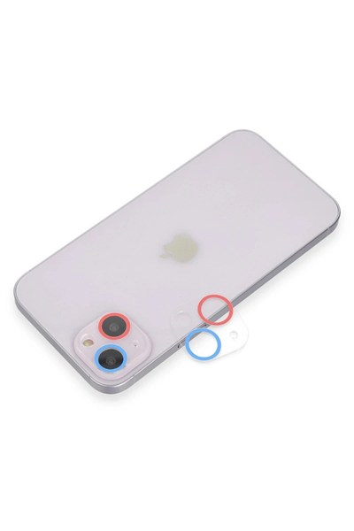 Mey İthalat®  iPhone 13 Mini Renkli Kamera Lens Koruma Cam - Pembe-Mavi