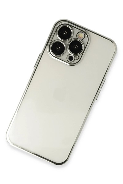 Mey İthalat®  iPhone 13 Pro Kılıf  Lensli Silikon - Gümüş