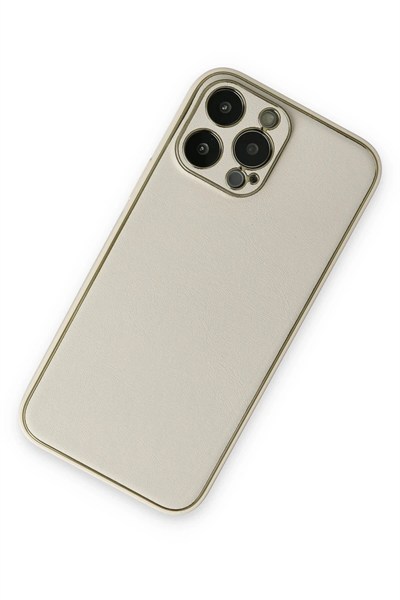 Mey İthalat®  iPhone 13 Pro Kılıf Coco Deri Silikon Kapak - Beyaz