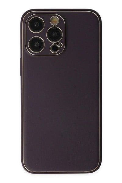 Mey İthalat®  iPhone 13 Pro Kılıf Coco Deri Silikon Kapak - Derin Mor