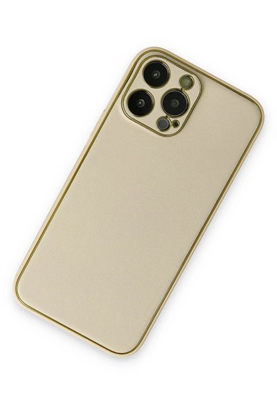 Mey İthalat®  iPhone 13 Pro Kılıf Coco Deri Silikon Kapak - Gold