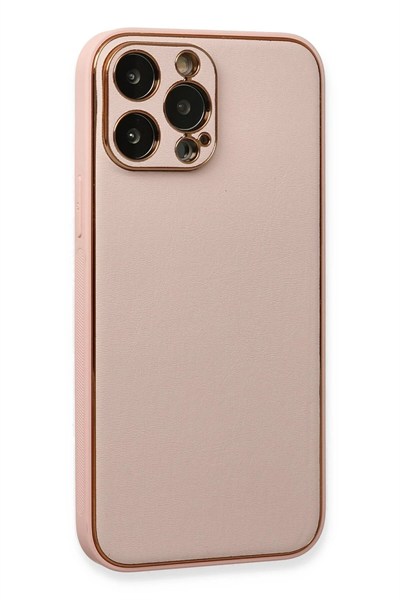 Mey İthalat®  iPhone 13 Pro Kılıf Coco Deri Silikon Kapak - Pembe