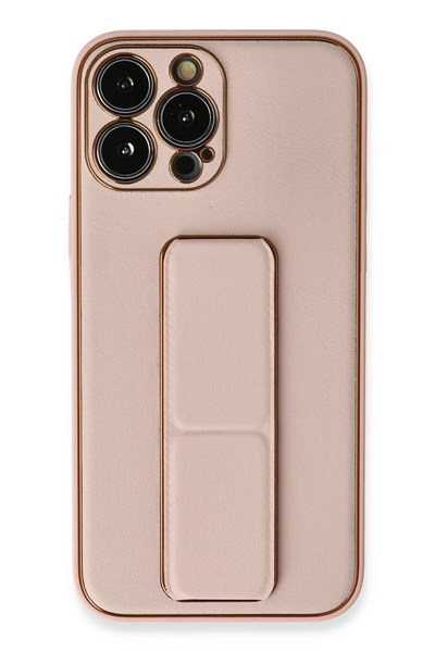 Mey İthalat®  iPhone 13 Pro Kılıf Coco Deri Standlı Kapak - Pembe