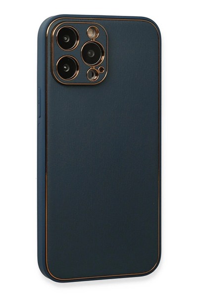 Mey İthalat®  iPhone 13 Pro Kılıf Coco Deri Silikon Kapak - Mavi
