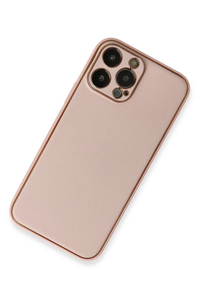 Mey İthalat®  iPhone 13 Pro Kılıf Coco Deri Silikon Kapak - Pembe