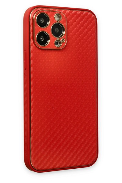 Mey İthalat®  iPhone 13 Pro Kılıf Coco Karbon Silikon - Kırmızı
