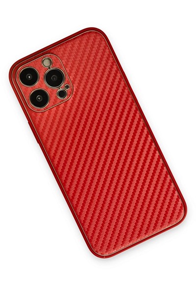 Mey İthalat®  iPhone 13 Pro Kılıf Coco Karbon Silikon - Kırmızı