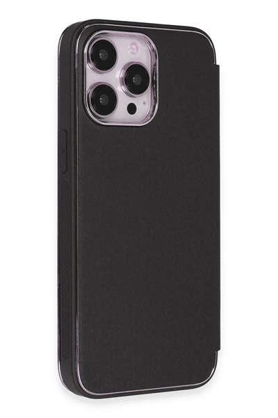 Mey İthalat®  iPhone 13 Pro Kılıf Dolpin Kapaklı - Siyah