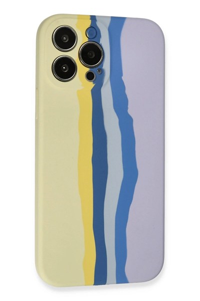 Mey İthalat®  iPhone 13 Pro Kılıf Ebruli Lansman Silikon - Sarı-Lila