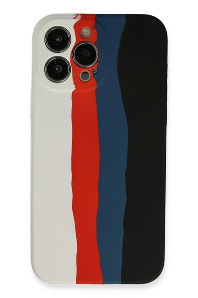 Mey İthalat®  iPhone 13 Pro Kılıf Ebruli Lansman Silikon - Beyaz-Siyah