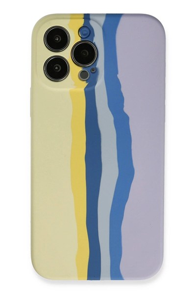 Mey İthalat®  iPhone 13 Pro Kılıf Ebruli Lansman Silikon - Sarı-Lila