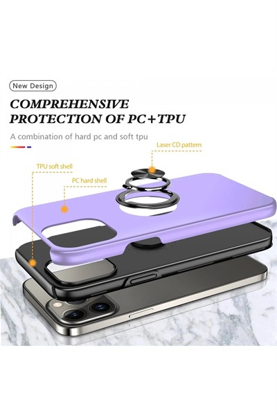 Mey İthalat®  iPhone 13 Pro Kılıf Elit Yüzüklü Kapak - Mor
