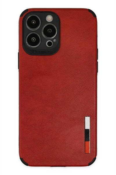 Mey İthalat®  iPhone 13 Pro Kılıf Loop Deri Silikon - Kırmızı