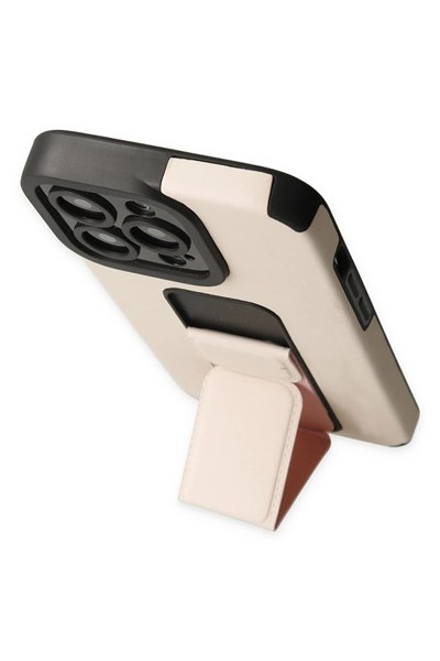 Mey İthalat®  iPhone 13 Pro Kılıf Mega Standlı Silikon - Gold