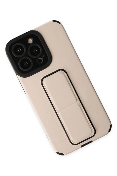 Mey İthalat®  iPhone 13 Pro Kılıf Mega Standlı Silikon - Gold