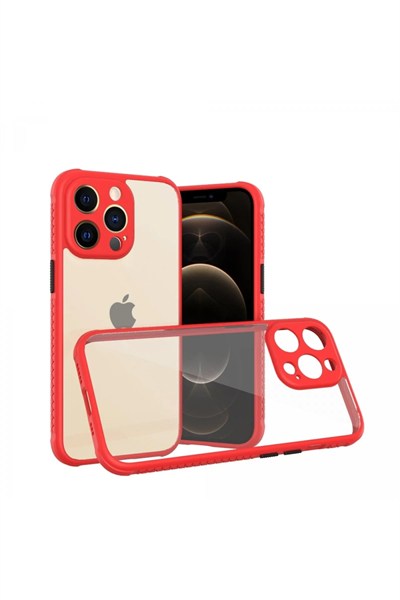 Mey İthalat®  iPhone 13 Pro Kılıf Miami Şeffaf Silikon - Kırmızı