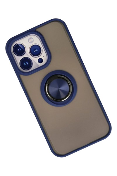 Mey İthalat®  iPhone 13 Pro Kılıf Montreal Yüzüklü Silikon Kapak - Lacivert
