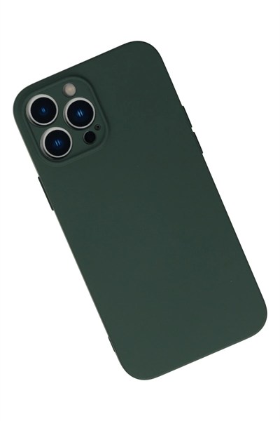 Mey İthalat®  iPhone 13 Pro Kılıf Nano içi Kadife Silikon - Koyu Yeşil