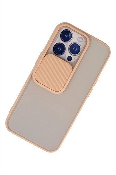 Mey İthalat®  iPhone 13 Pro Kılıf Palm Buzlu Kamera Sürgülü Silikon - Pembe