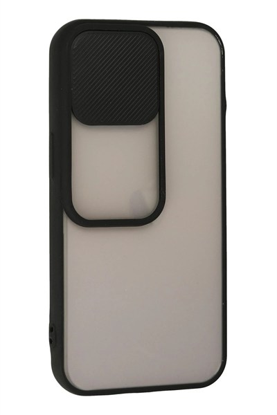 Mey İthalat®  iPhone 13 Pro Kılıf Palm Buzlu Kamera Sürgülü Silikon - Siyah