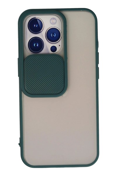 Mey İthalat®  iPhone 13 Pro Kılıf Palm Buzlu Kamera Sürgülü Silikon - Yeşil