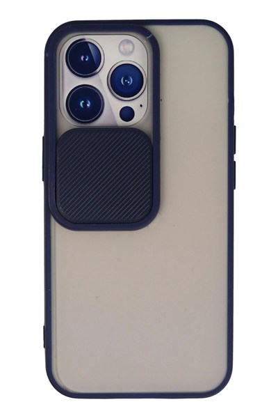 Mey İthalat®  iPhone 13 Pro Kılıf Palm Buzlu Kamera Sürgülü Silikon - Lacivert