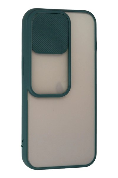 Mey İthalat®  iPhone 13 Pro Kılıf Palm Buzlu Kamera Sürgülü Silikon - Yeşil