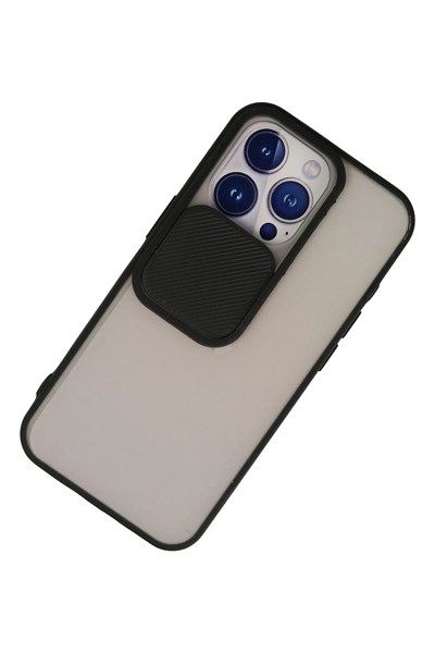 Mey İthalat®  iPhone 13 Pro Kılıf Palm Buzlu Kamera Sürgülü Silikon - Siyah