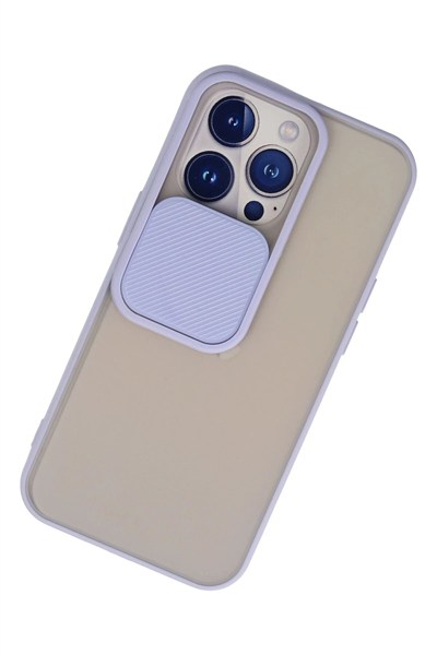 Mey İthalat®  iPhone 13 Pro Kılıf Palm Buzlu Kamera Sürgülü Silikon - Lila