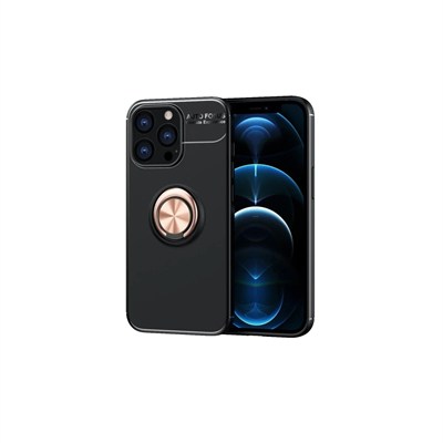 Mey İthalat®  iPhone 13 Pro Kılıf Range Yüzüklü Silikon - Siyah-Gold